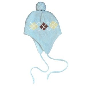 Vintage Y2K No Boundaries Blue & Green Argyle Winter Hat w/ Ear Flaps